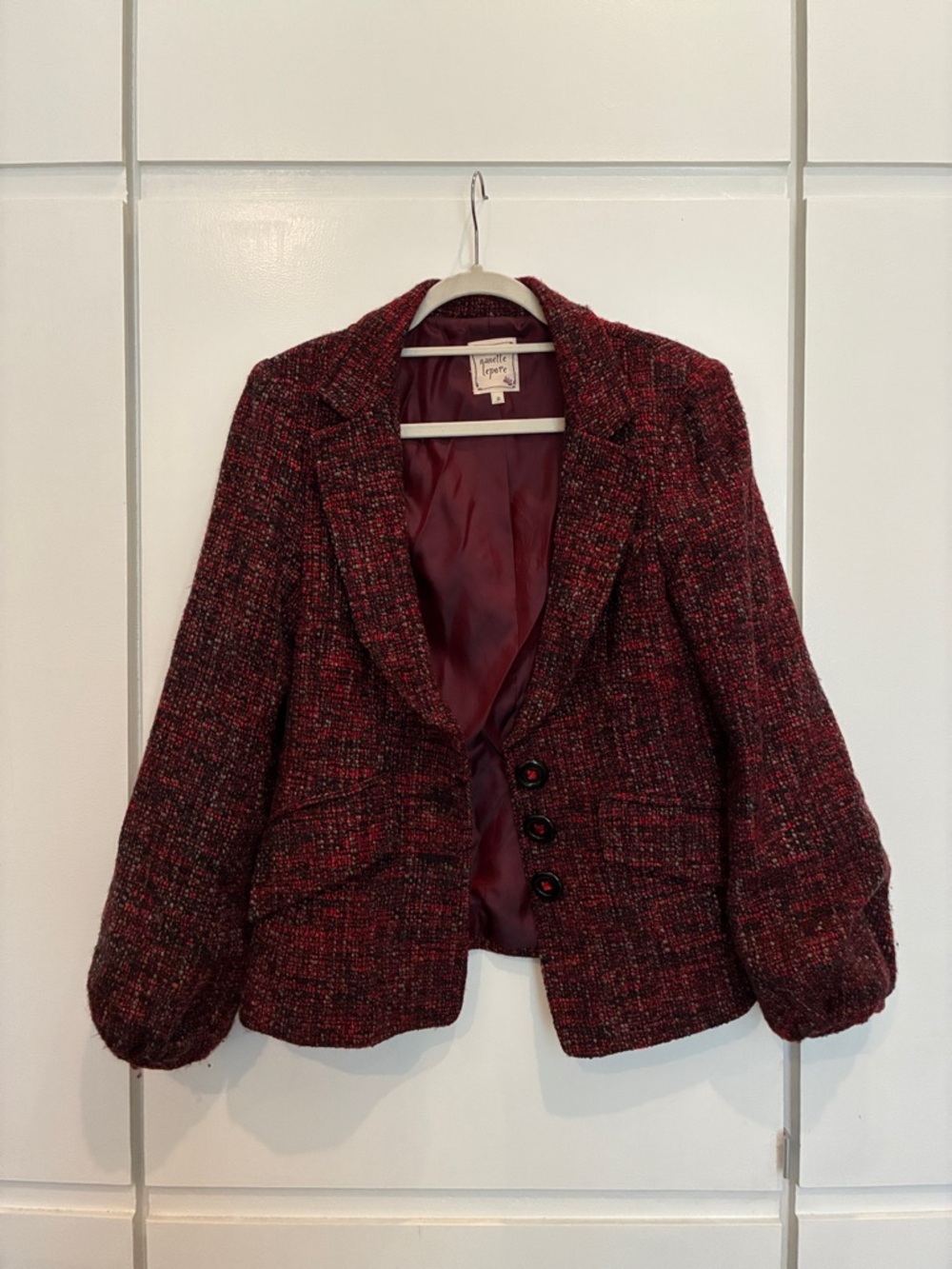 Nanette Lepore Burgundy Red Tweed Blazer Jacket